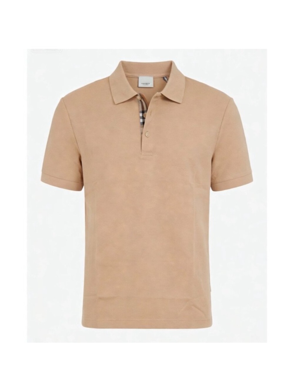 Men Burberry Beige Short-Sleeve Polo with Navy Logo size small